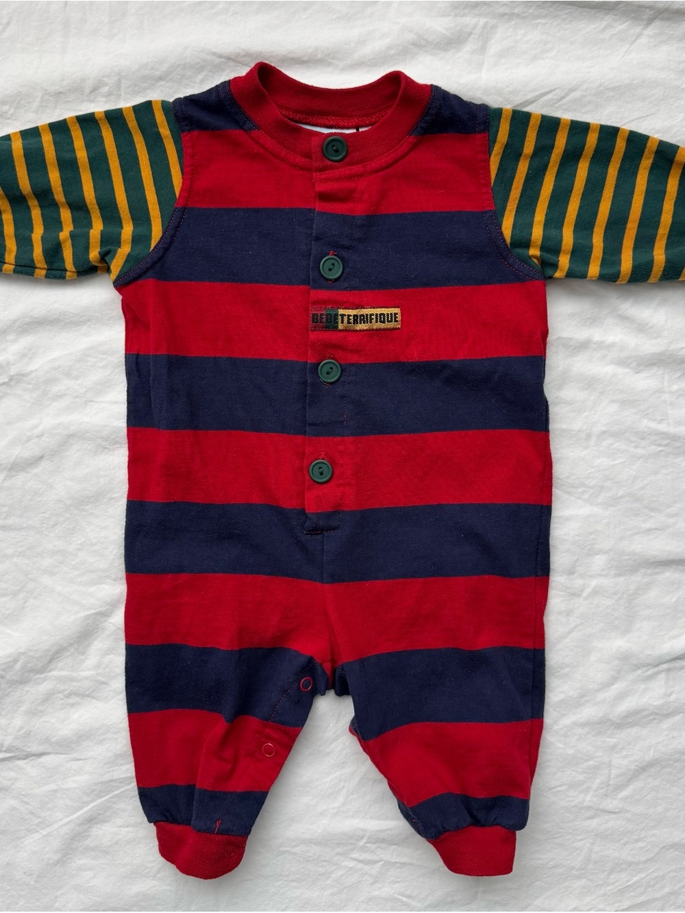 Vintage Red and Navy Striped Infant Romper